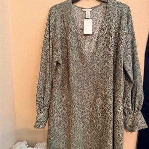 H&M Olive Patterned Long Sleeve Dress